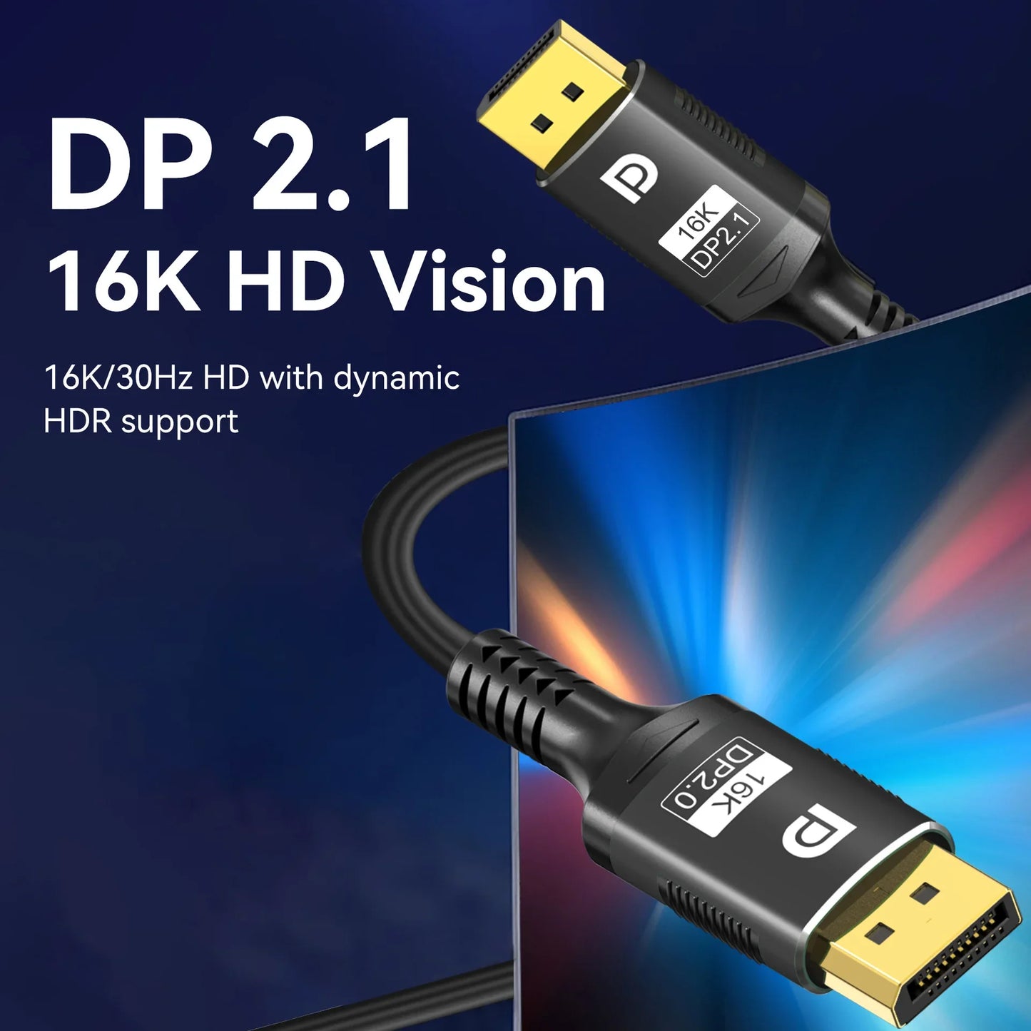 16K Displayport Cable DP2.1 8K@120Hz 4K@240Hz 80Gbps HDR Video Audio Cable for Laptop TV Xbox Projector Gaming Monitor