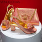 New Square Heels Peep Toe Shoes Matching Bag Set