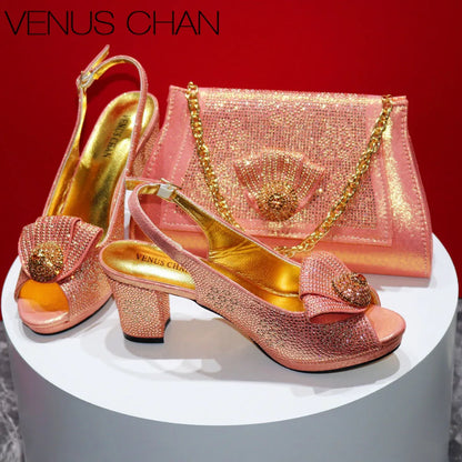 Peep Toe Shoes Matching Bag Set For Wedding Party