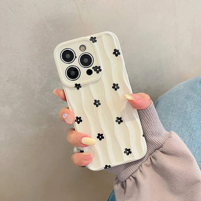 Black Flowers 3D Wave Pattern Phone Case