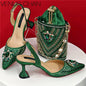Women Shoes and Bag Set With Rhinestone Handbag