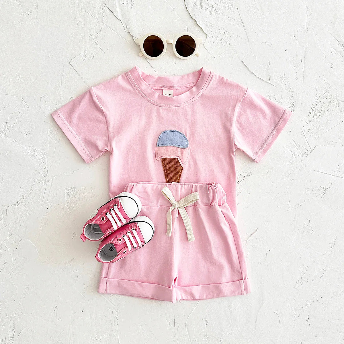 Baby Outfit Set for Newborns -Summer Ice Cream Print round Baby Outfit SeNeck T-shirt Sports Shorts 2PCS  Combo Unisex 0-3 Years