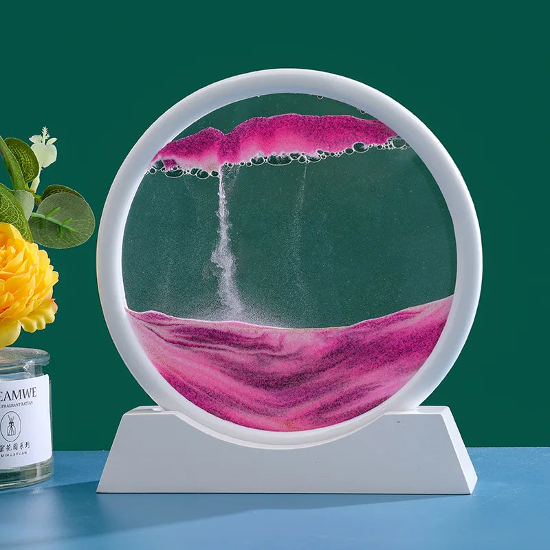 3D Moving Sand Art Picture Round Glass Deep Sea Sandscape Hourglass Quicksand Craft Flowing Painting Office Home Decor Gift