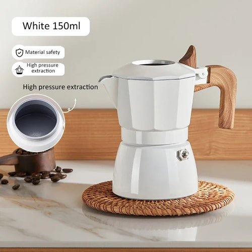 Espresso Maker Dual Valve Moka Pot Vintage Wooden Handle150ML Coffee | Coffee Makers | Kitchen + Metal