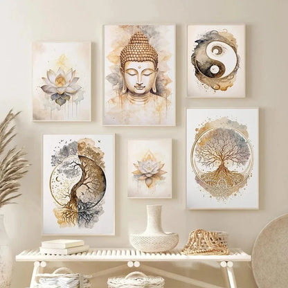 Buddha Wall Art - Yin Yang Tree Poster Canvas Painting