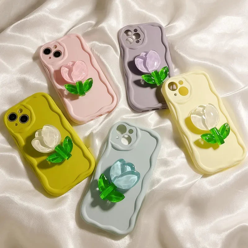 New Candy Macaron Crystal Flower Holder Phone Case