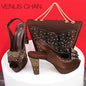 Hot Peep Toe Square Heel Ladies Shoes Matching Bag Set