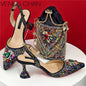 Women Shoes and Bag Set With Rhinestone Handbag