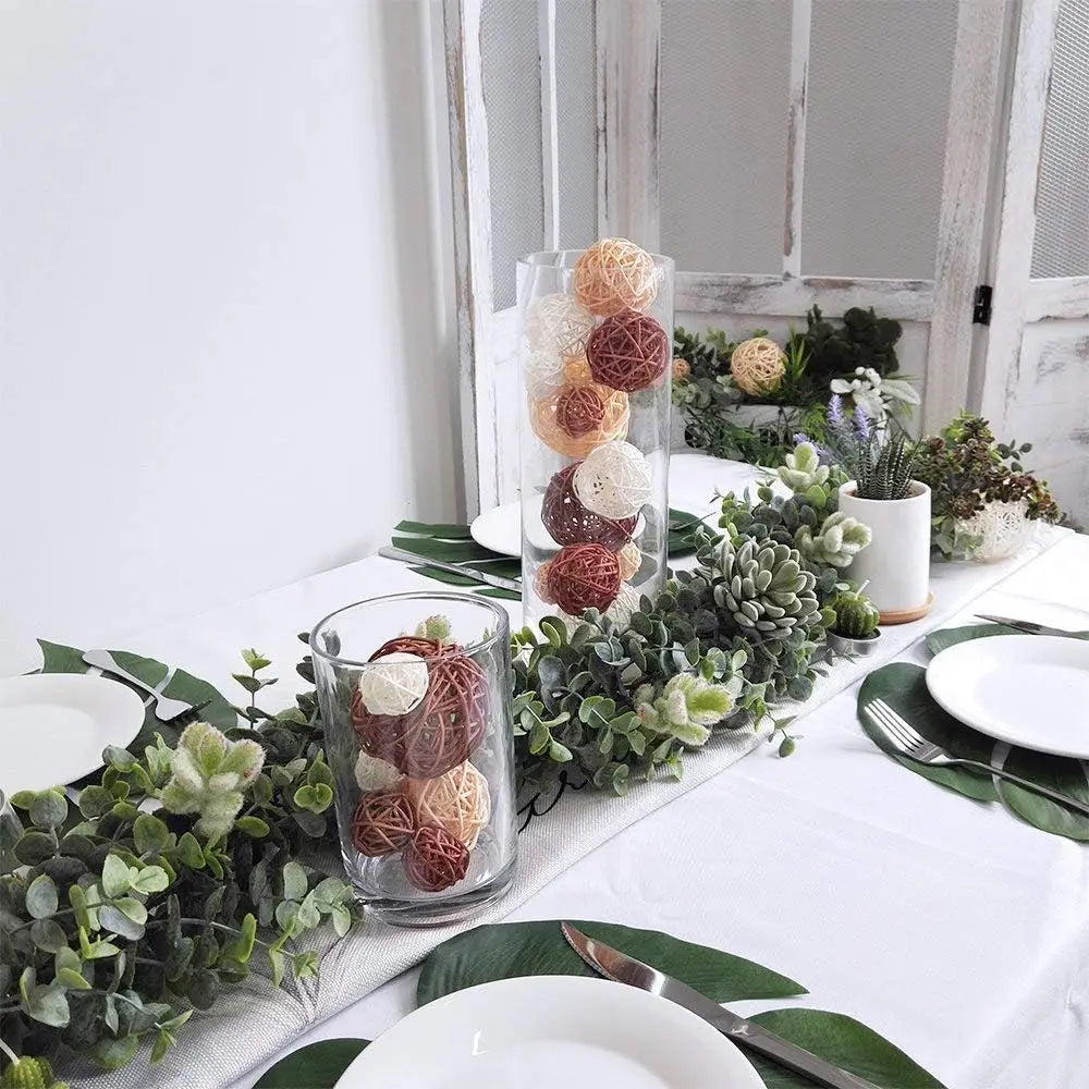 24Pcs Natural Decorative Wicker Rattan Balls Vase Filler House Ornament Garden Wedding Party Coffee Table Decoration Craft