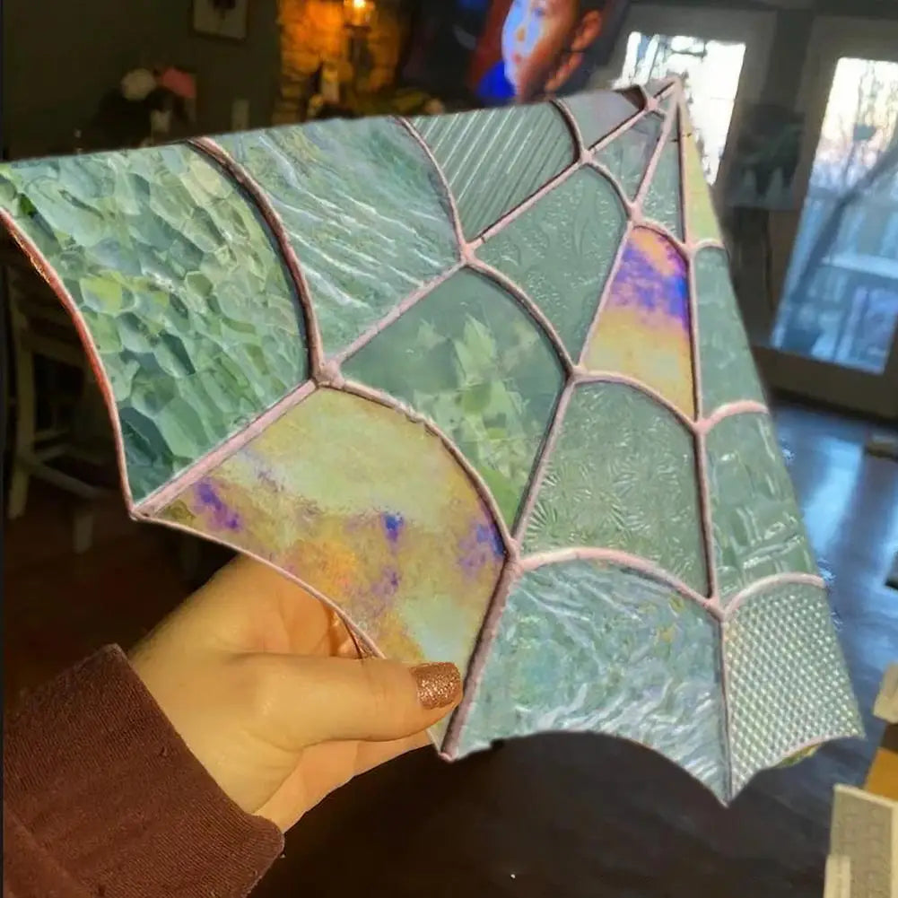 Spider Web Window Corner Decoration Home Living Room Indoor Stained Glass Acrylic Web Window Hanging Ornament Christmas Gift