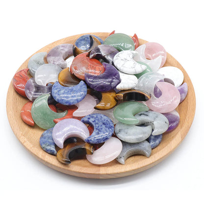 1pc Natural Stone Rose Quartz Amethyst Moon Carving Aura Healing Mineral Gem Home Decoration Ornament Gift