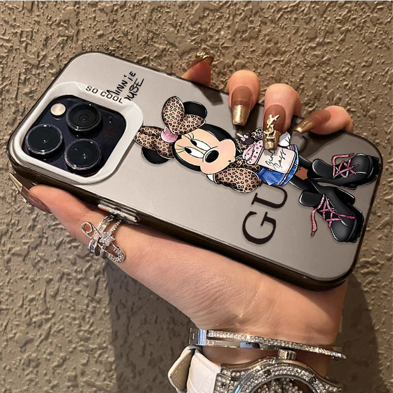 Fashion Leopard Print Minnie Plating Matte Phone Case