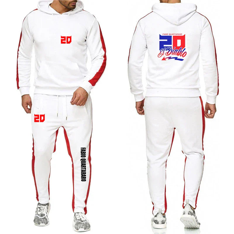 2025 Spring Autumn FABIO QUARTARARO WITH SIGNATURE Printed Sports High Quality Sets Men's Pocket Hooded Hoodies+Sweatpants Suits