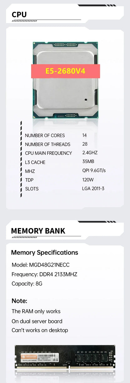 MOUGOL X99 Gaming Motherboard Kit with Intel Xeon E5 2680 V4 & DDR4 8Gx2 2133MHz Dual Channel ECC RAM M.2 NVME for Desktop PC