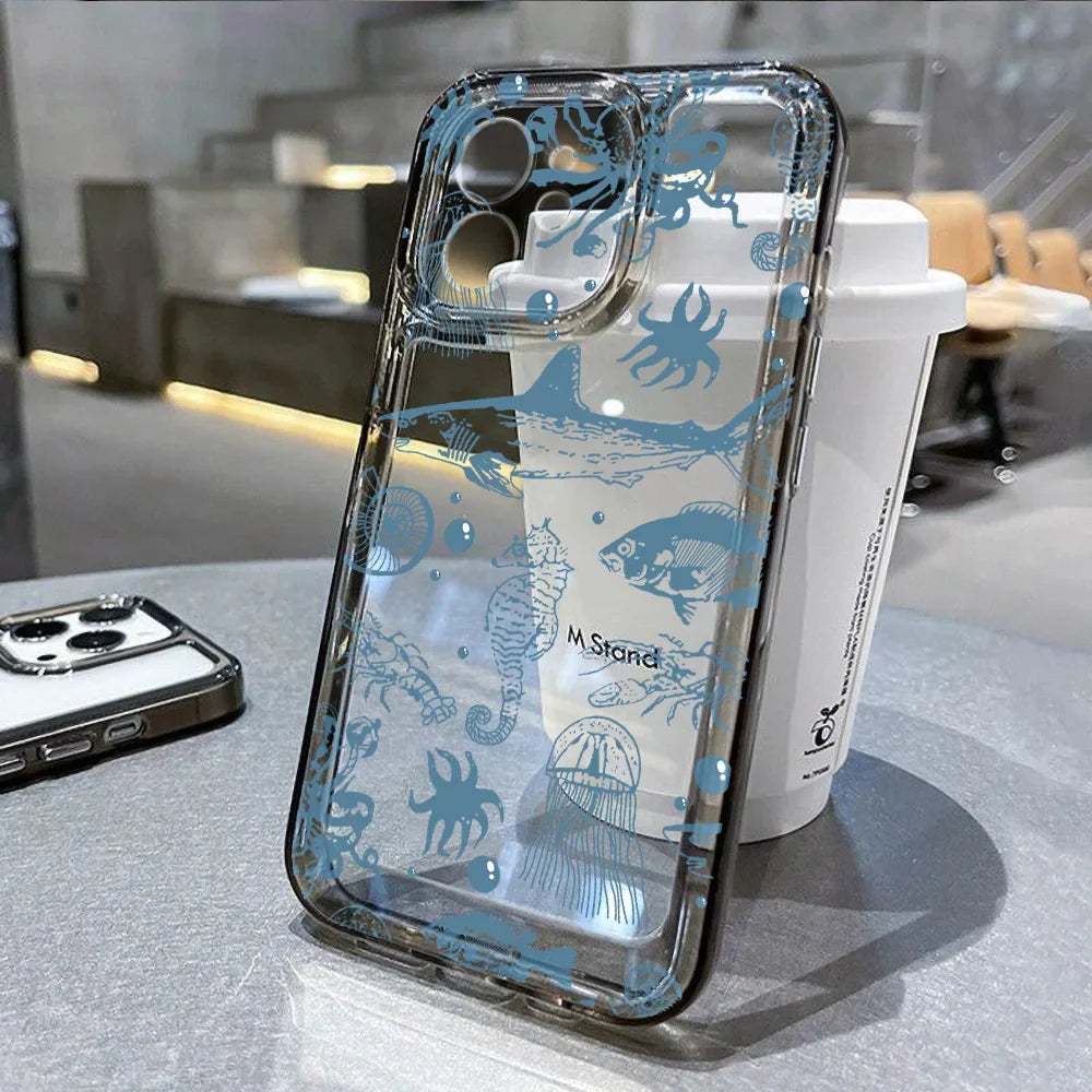 Lovely Fishes Back Soft Cover Liquid Silicone Shockproof Phone Case