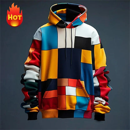 Men's hoodie 3D printed simulation sewing plaid sweatshirts fashion men's clothing