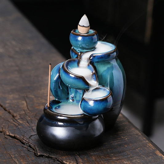 Blue Jars Cascading Waterfall Backflow Incense Burner Holder