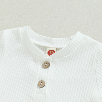 Baby Boy 2 Piece Outfit Solid Color Ribbed Button Long Sleeve Rompers and Elastic Pants Fall Spring Clothes