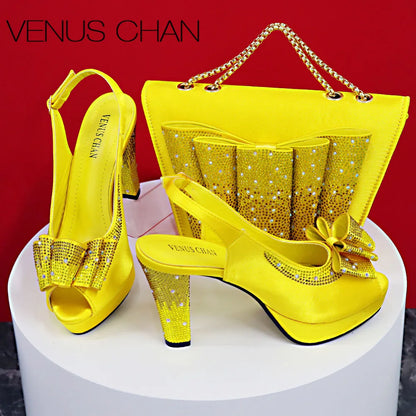 Hot Peep Toe Square Heel Ladies Shoes Matching Bag Set