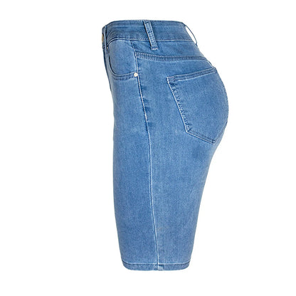 Casual Retro Black High Waist Denim Shorts for Women - Knee-long Summer Shorts