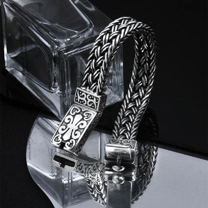 Powerful S925 pure silver vintage pattern woven bracelet, suitable for both men and women, fashionable jewelry gift for everyone