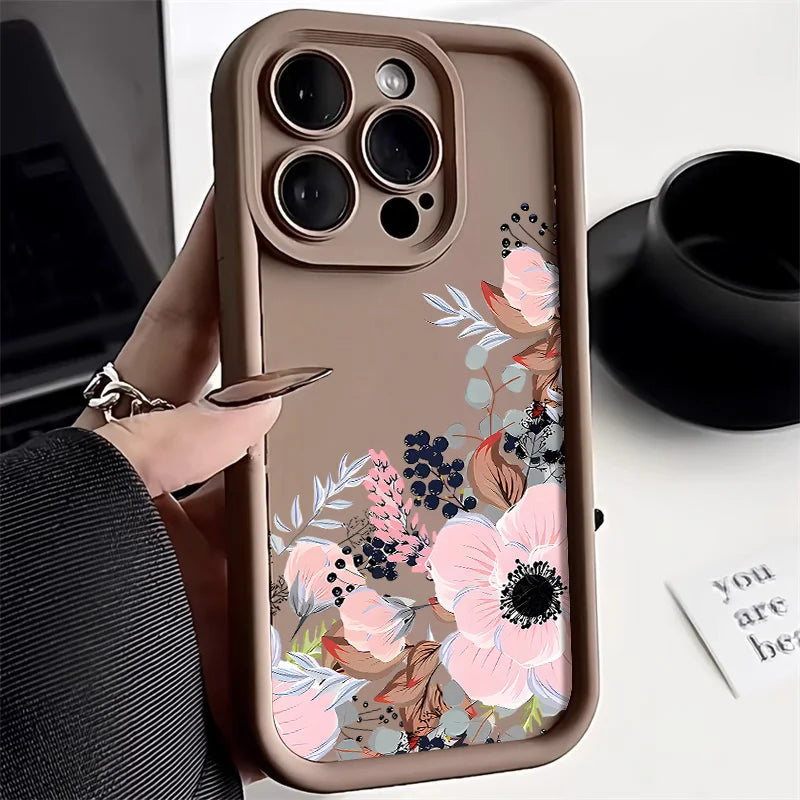 Flower Shockproof Matte Silicone Cover Phone Case