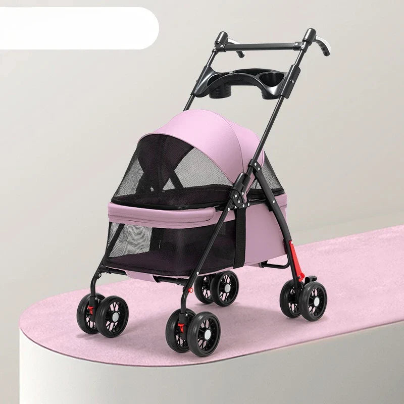 Foldable Pet Stroller for Small Dogs - Lightweight Travel Carrier with Dining Tray