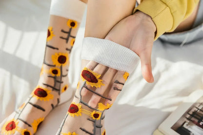 BotaniBabe Sheer Bloom Socks – Embroidered Crystal Silk Socks