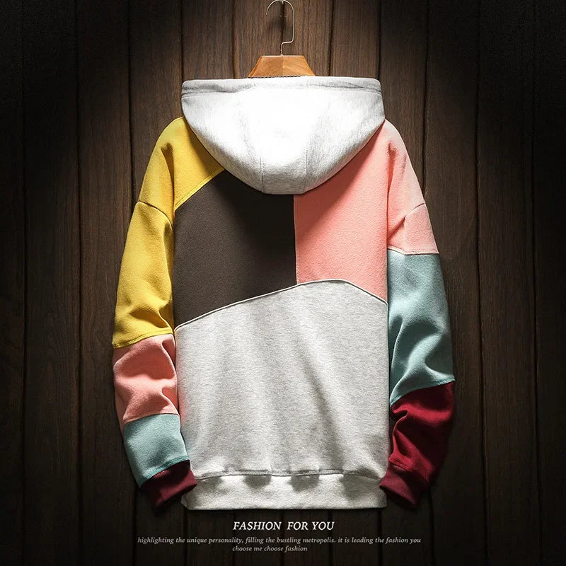 Hoodies Men Autumn Winter  Punk Hip Pop Patchwork Pullover Couples Male Moda Streetwear