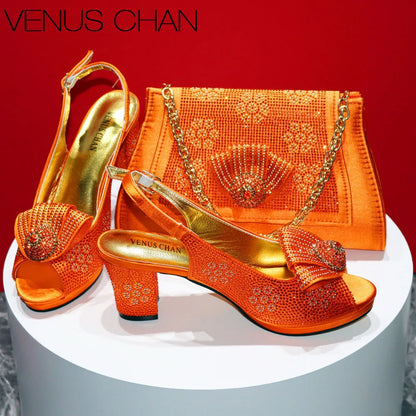 Peep Toe Shoes Matching Bag Set For Wedding Party