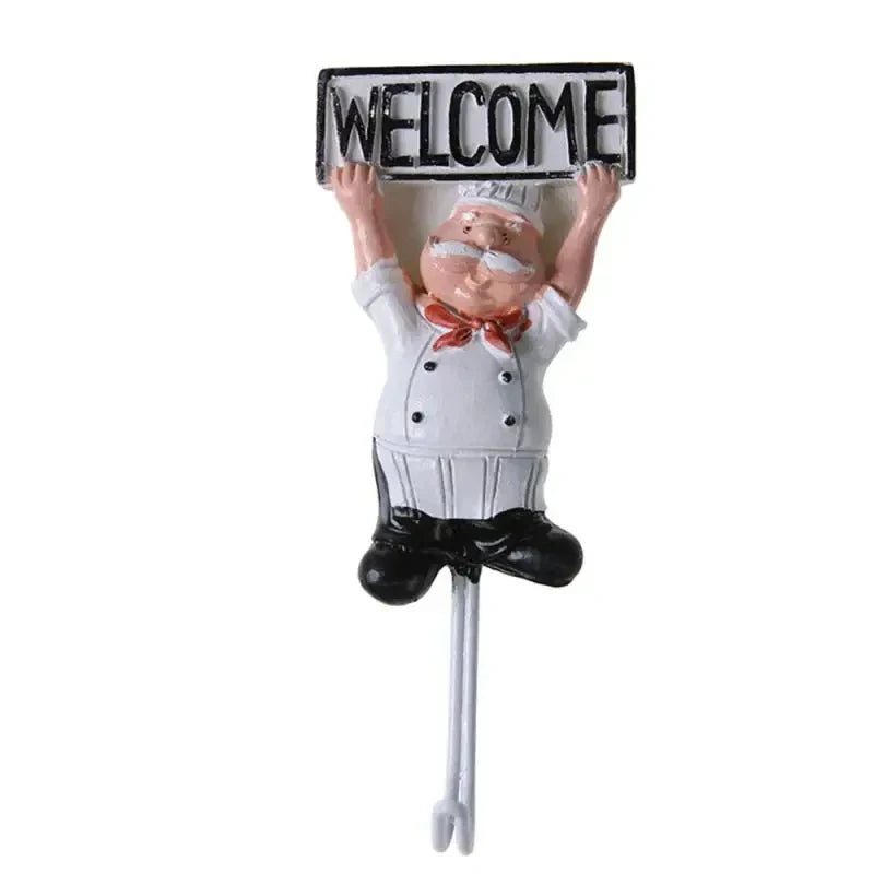 New Cartoon Chef Shaped Hook Powerful Adhesive Wall Key Holder Kitchen Bathroom Storage Door Clothes Coat Hat Hanger Towel Hooks