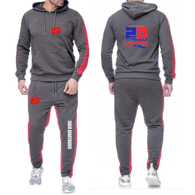 2025 Spring Autumn FABIO QUARTARARO WITH SIGNATURE Printed Sports High Quality Sets Men's Pocket Hooded Hoodies+Sweatpants Suits