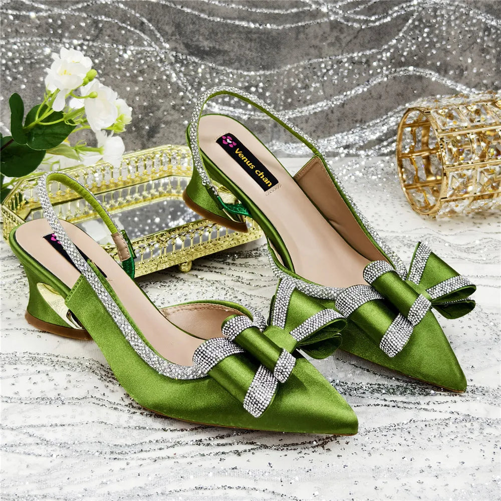 Med Heel Shoes for Women Italian Design Shoes and Bag Set