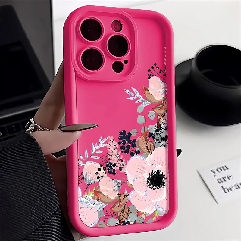 Flower Shockproof Matte Silicone Cover Phone Case