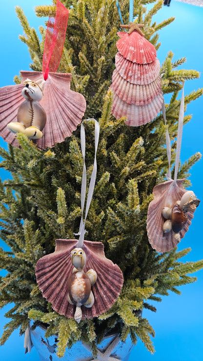 Christmas Ornament – Coastal Scallop Shell Holiday Decor Handmade (Choice of 4 Styles)