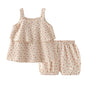Baby Girls Outfits Clothes Summer Muslin Cotton Sleeveless Vest Dress Shorts Shirt Suits Fashion Top+Trousers Sets 2pcs 0-4T