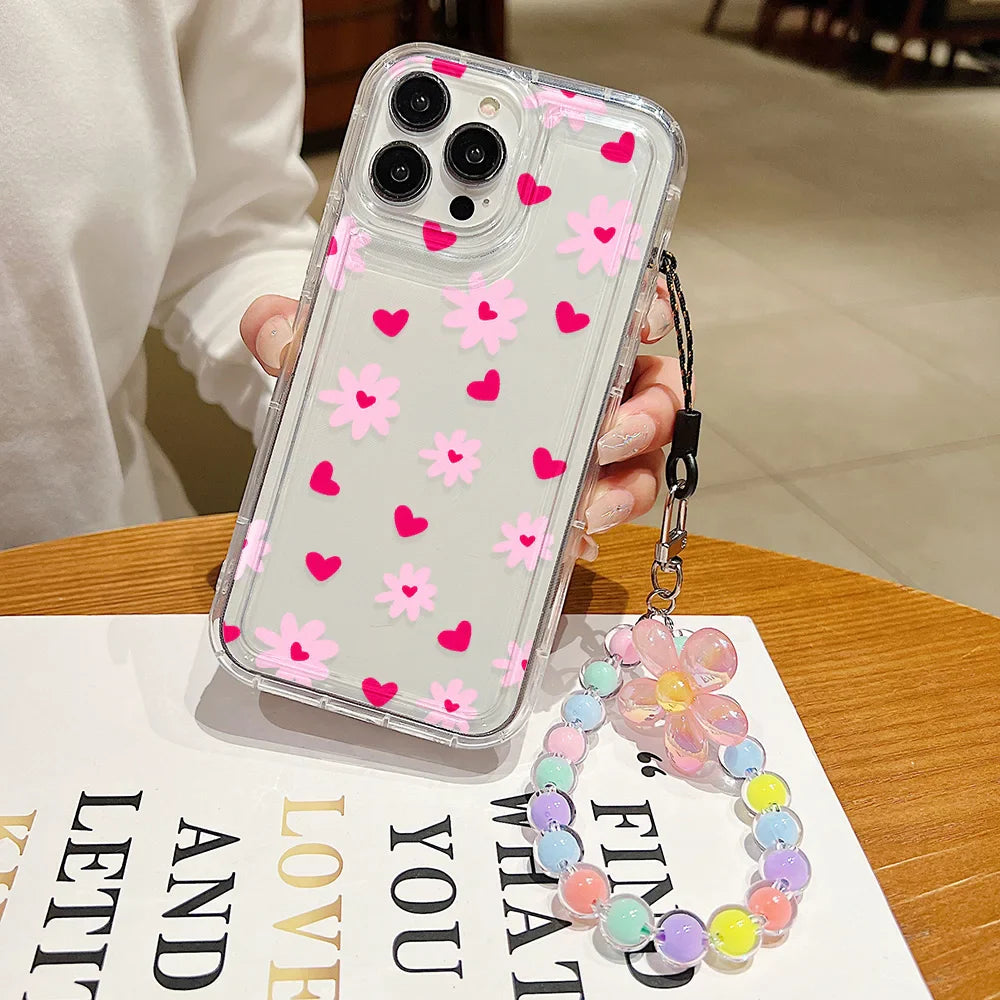 Flower Bracelet Wrist Chain Lanyard Clear Soft Phone Case