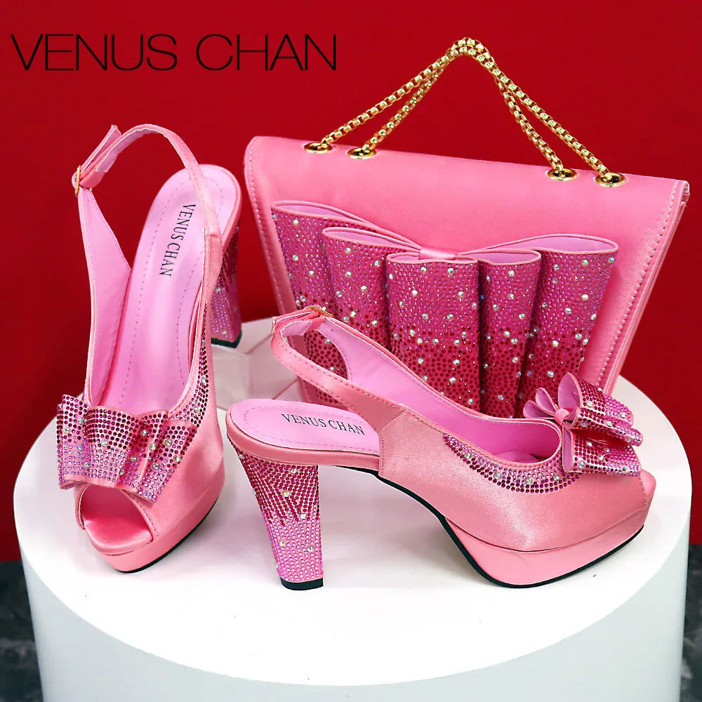 High Quality Thin Heels Ladies Shoes Matching Bag Set