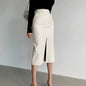 Slim Straight Faux Leather Skirt Women Chic Split Design Fashion