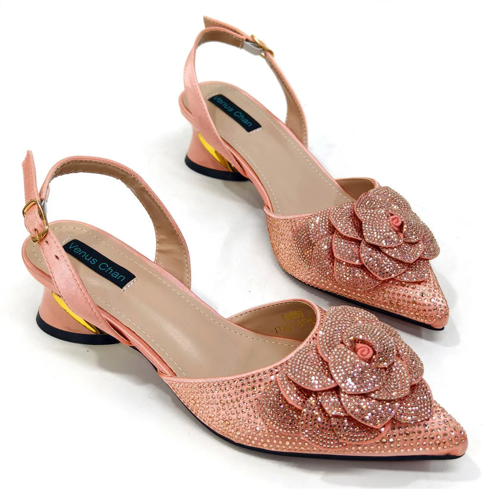 Elegant Lady Shoes And Bag Set with Rhinestone Pearls-knot