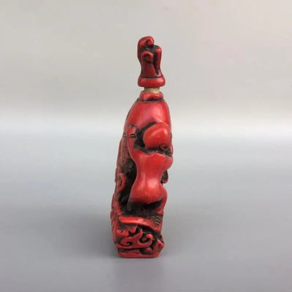 Collectible China Handwork Old Coral Carve Fish & Lotus Auspicious Snuff Bottle