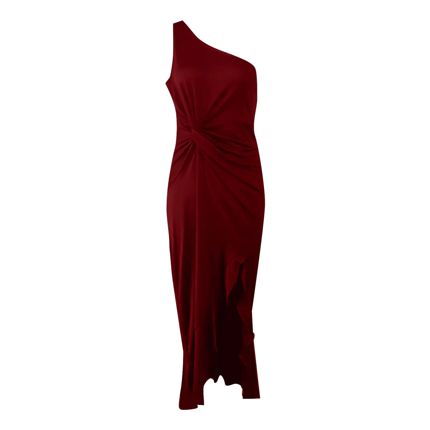 Ladies Sexy Slash Neck Ruched Evening Dresses Women Irregular Ruffles Formal Dress Slim Bodycon Solid Prom Dresses Evening Party