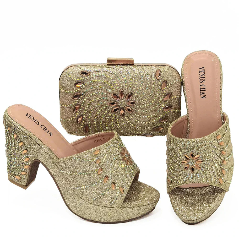 New Arrival African Wedding Shoes and Bag Set HJK1-22