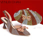 High Quality Rhinestone Heels Shoes and Blue Mini Bag
