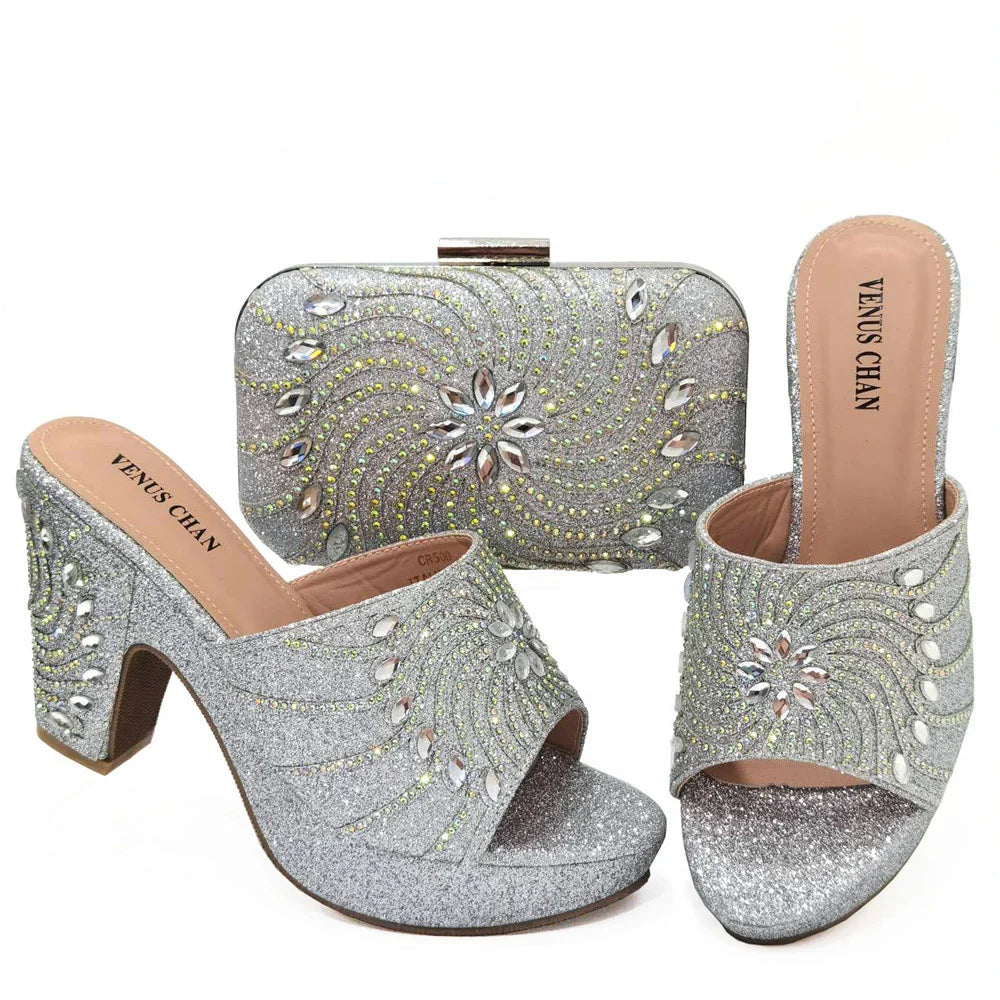 New Arrival African Wedding Shoes and Bag Set HJK1-22