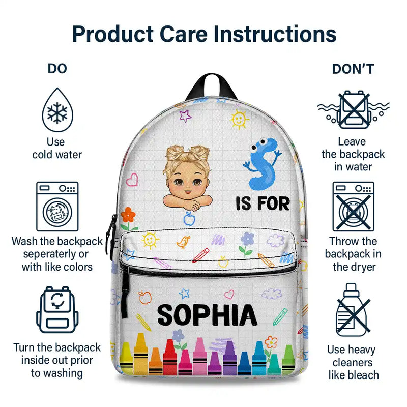 School Kid's Name -  Personalized Kid Backpack - Custom Gift For Back To School, First Day of School - Student, Son, Daughter | Kindergarten, Pre-K, Preschool