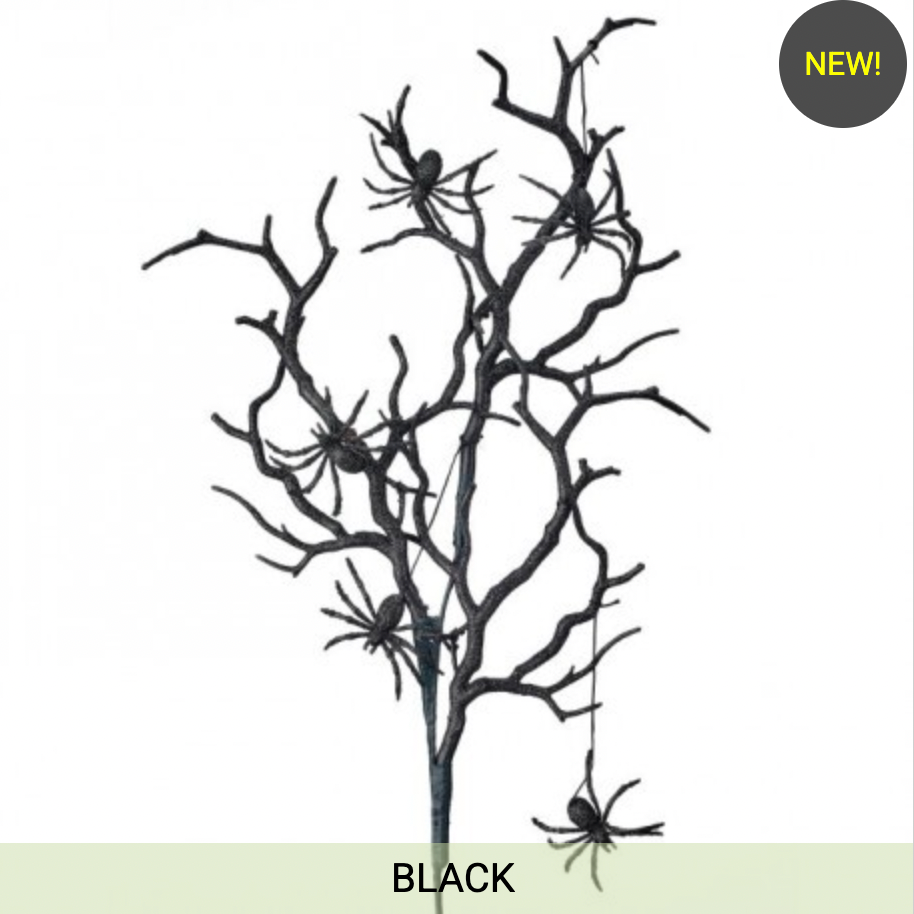 22.5" BLACK BRANCH WITH HANGING SPIDERS