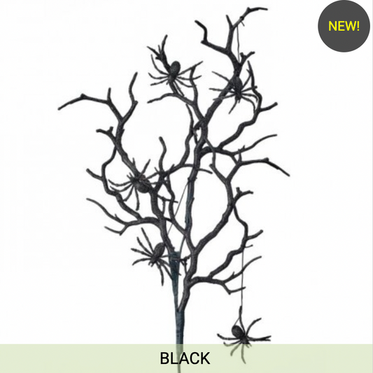 22.5" BLACK BRANCH WITH HANGING SPIDERS