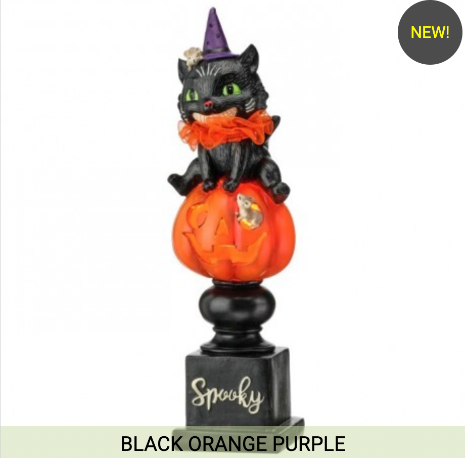 14" LED RESIN CAT PUMPKIN STACK