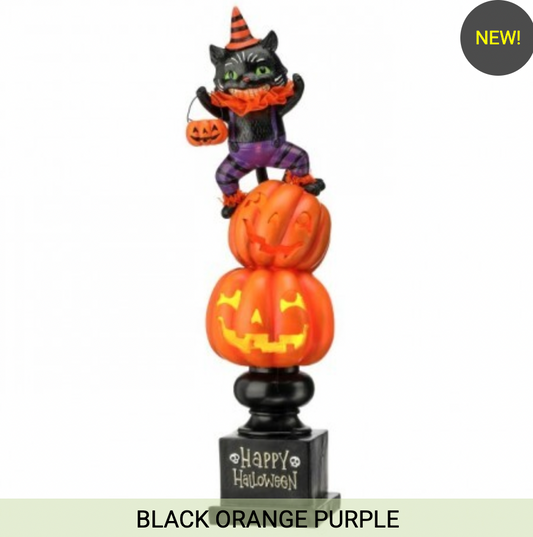 21" LED RESIN CAT PUMPKIN STACK